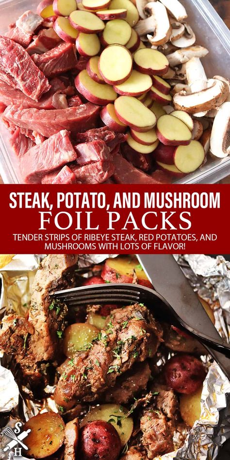 Steak And Potato Foil Pack, Steak Foil Packets, Potato Foil Packets, Hobo Meals, Tin Foil Dinners, Foil Packet Recipes, Foil Pack Recipes, Hobo Dinners, Foil Meals