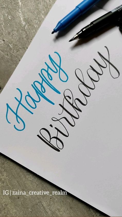 Happy Birthday Writing Style, Alphabet Writing Style, Happy Birthday Hand Lettering, Calligraphy Writing Styles, Happy Birthday Calligraphy, Happy Birthday Writing, Calligraphy Hand Lettering, Learn Hand Lettering, Calligraphy Lessons