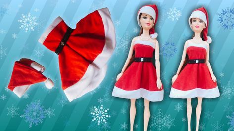 Barbie Christmas Dress, Diy Elf Costume, Diy Santa Hat, Diy Christmas Outfit, Barbie Christmas, Free Barbie, Barbie Sewing, Hat Diy, Barbie Sewing Patterns