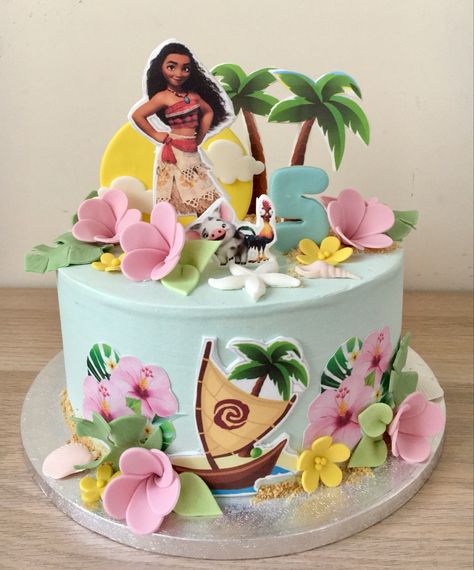 Moana Cake Ideas 1 Layer, Moana Cake Ideas, Mohana Cake, Moana Cake Design, Moana Theme Cake, Moana Birthday Party Cake, Moana Birthday Decorations, Summer Birthday Cake, Moana Birthday Cake