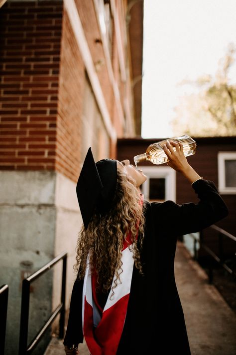 Masters Degree Grad Photos, Original Graduation Pictures, Grad Photoshoot Masters, Graduate Degree Photo Shoot, Masters Graduation Photoshoot Ideas, Tequila Graduation Picture, Grad School Photos, Bachelors Degree Photoshoot, Masters Graduation Aesthetic