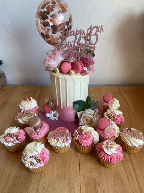 13th Birthday Cupcakes, Cake And Cupcakes, Cake Cupcakes, Pink Birthday, 13th Birthday, Birthday Cupcakes, Pink Ombre, Birthday Girl, Vanilla Cake