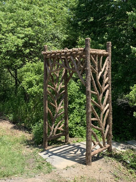 Natural Wood Arbor, Stick Arbor Diy, Driftwood Archway, Natural Arbor, Driftwood Arbor, Log Planter Ideas, Twig Arbor, Cedar Arbor, Elegance Aesthetic