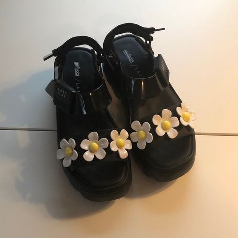 Melissa/LAZY OAF Sandals Floral Sandals, Lazy Oaf, Designer Jeans, Dream Closet, Sandals, Floral, Closet, Blue, Black