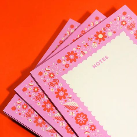 Wholesale "Flower Garden (Pink)" Cute Retro Floral Notepad (5x7) for your store | Faire Cute Office Desk, Floral Notepad, Note Pad Design, Business Stationary, Desk Stationery, Floral Stationery, Cute Office, Notes Design, Wholesale Flowers