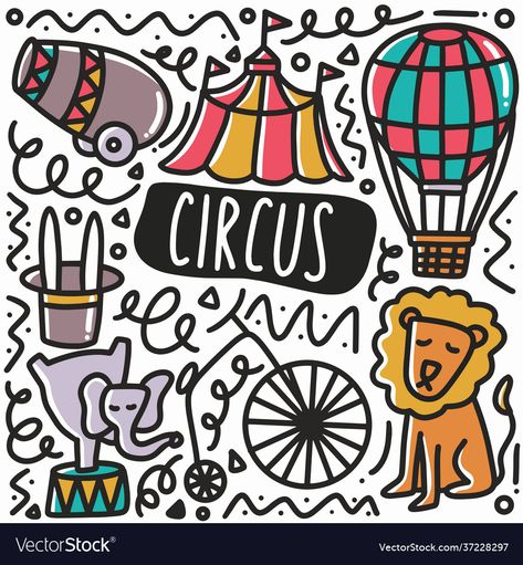 Circus Doodles, Circus Party, High Res, Design Elements, Circus, Png Images, Line Art, Adobe Illustrator, Hand Drawn