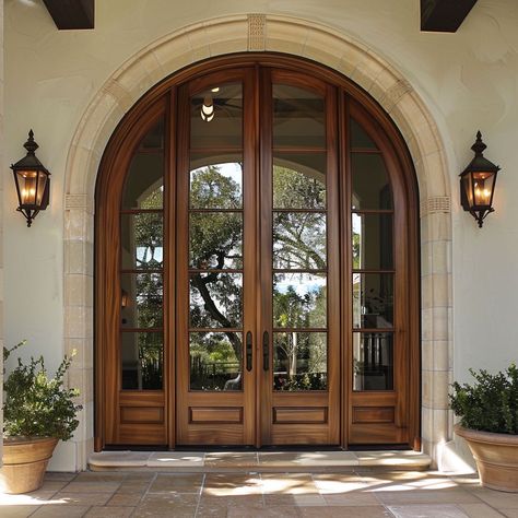 Arched Exterior Doors, Front Door Replacement, Arched Entry Doors, Arched French Doors, Doors Exterior, Door Replacement, Arched Doors, Spanish Style Homes, Front Door Design