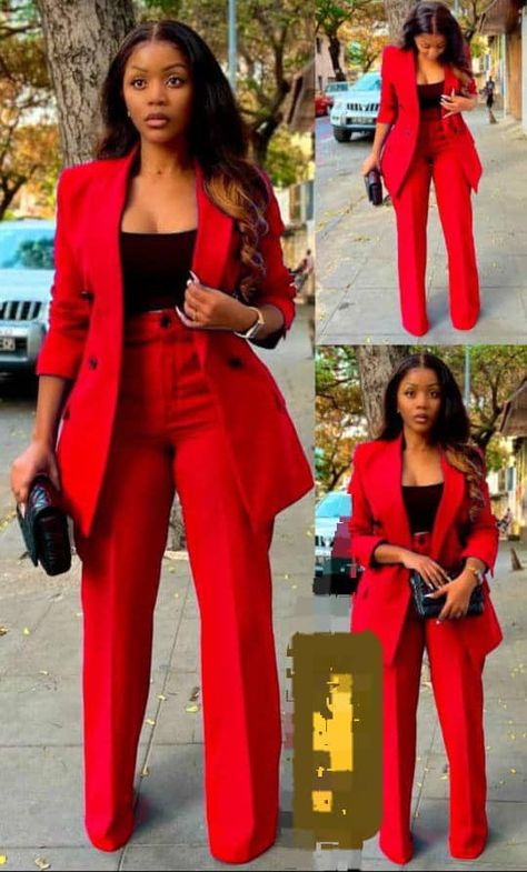 Official Trousers For Ladies, Trouser Suits For Women Classy, Official Wear For Ladies Classy, Ankara Suits For Ladies, Ladies Trousers And Top, Graduation Suits For Women, Suit Outfit Ideas, Trousers And Top, Bougie Outfits