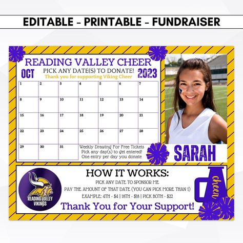 fundraising sports calendar Cheer Calendar Fundraiser, Cheer Fundraiser Ideas, Calendar Fundraiser, Cheerleading Fundraiser, Fundraising Calendar, Team Calendar, Sports Fundraisers, Cheers To That, Easy Fundraisers