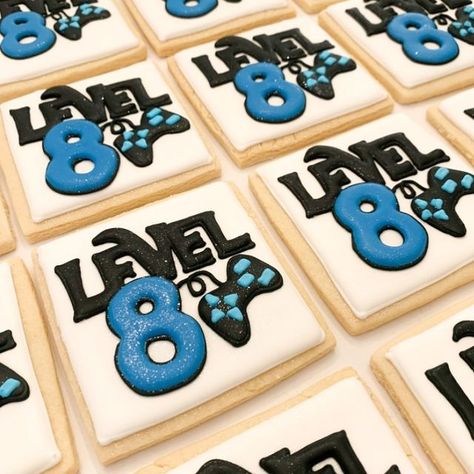 Game On Cookies, Gaming Birthday Cookies, Level Up Cookies Decorated, Gamer Cookies Decorated, Gaming Cookies, Video Game Cookies, Nerd Cookies, Gamer Cookies, Fortnite Cookies