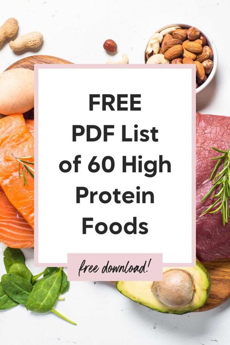 Printable List of 60 High Protein Foods (FREE Download) List Protein Food, All Protein Foods, Low Calorie High Protein Food List, Printable Protein Chart, Healthy High Protein Diet, High Quality Protein Foods, High Protein Food Chart, High Protein Foods List Healthy, Foods With Protein List Of