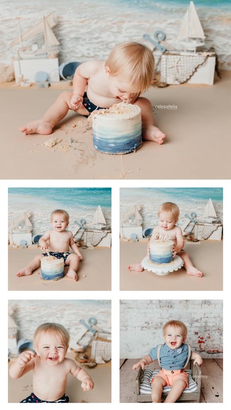 Beach Themed Smash Cake, The Big One Smash Cake Boy, Surf Cake Smash, Beach Smash Cake Photoshoot, The Big One Cake Smash, Summer Cake Smash Boy, The Big One Smash Cake, Beach Theme Photoshoot, Beach Cake Smash