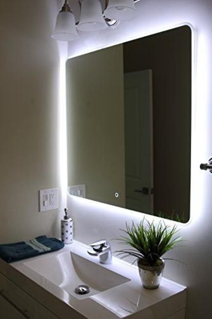 Houseplants in Beautiful Bathroom Decorating Sink Mirror, Mirror Decor Ideas, Bathroom Mirror Design, Illuminated Mirror, Illuminated Mirrors, Bathroom Mirror Lights, Light Bathroom, Led Mirror Bathroom, Simple Bathroom