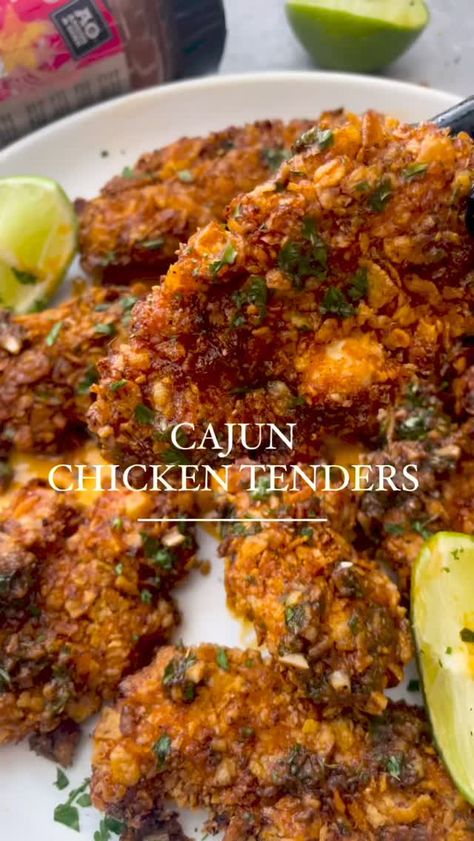 @factsoffood • Spicy, crispy CAJUN CHICKEN TENDERS! Made in the air fryer and served with a CAJUN BUTTER SAUCE! ... • Threads Cajun Chicken Tenders, Crispy Cajun Chicken, Sides With Chicken Tenders, Spicy Cajun Chicken, Bbq Cajun Chicken Tenders, Air Fryer Chicken Tenders Unbreaded, Cajun Fried Chicken, Spicy Chicken Tenders, Cajun Chicken Recipes