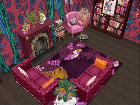 Sims 4 Maximalist, Sims Living Room Ideas, Sims Living Room, Sims Freeplay House Ideas, Casas The Sims Freeplay, Living Room Design Layout, Sims Design, Maximalist Living Room, Sims 4 Rooms