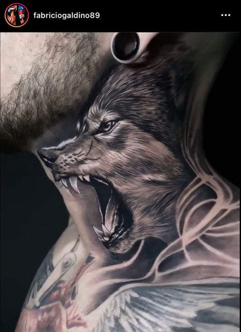 Neck And Throat Tattoos Men, Full Neck Tattoos, Animal Sleeve, Best Neck Tattoos, Backpiece Tattoo, Wolf Tattoos Men, Side Neck Tattoo, Animal Sleeve Tattoo, Wolf Tattoo Sleeve