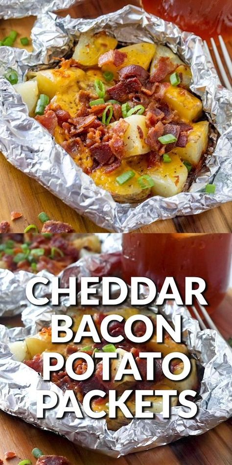 Easy Camping Dinner Ideas Foil Packets, Potatoe Foil Packs For Grill, Foods To Grill Ideas, Healthy Camping Dinners, Potato Foil Packets Oven, Potato Foil Packets For The Grill, Bacon And Potato Recipes, Camping Food Dinner, Foil Packets For Camping