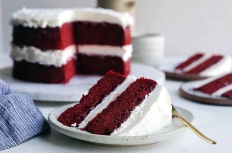 Gluten-Free Red Velvet Cake Recipe | King Arthur Baking Gluten Free Red Velvet Cake Recipe, Gluten Free Red Velvet Cake, Vegan Red Velvet Cake, Gluten Free Red Velvet, Southern Red Velvet Cake, Red Velvet Cheesecake Cake, White Chocolate Icing, Red Velvet Wedding Cake, King Arthur Gluten Free