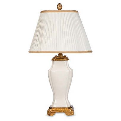 Table Lamps | One Kings Lane Ginger Jar Lamp One Kings Lane, Gold White Table Lamp, Gold Braids, Laquered Lamp Base, Pleated Lamp Shade, Cream Lamps, Rabbit Table Lamp, Gold Accent Table, Chinese Ginger Jar Lamp