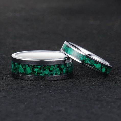 Malachite Engagement Ring, Ring Set Silver, Wedding Ring Silver, Couples Wedding Bands, Malachite Ring, Tungsten Carbide Wedding Bands, Malachite Rings, Couple Wedding Rings, Moss Agate Ring