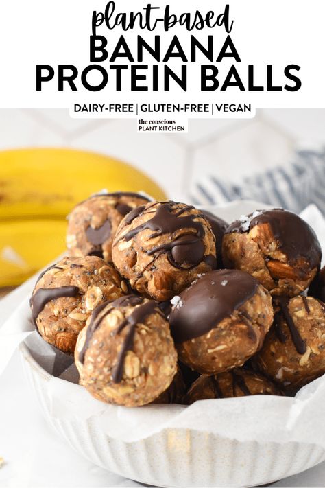 Homemade Protein Snacks, Banana Protein Balls, Protein Balls Healthy, Cake Ball Recipes, Banana Flour, Protein Balls Recipes, Pea Protein Powder, Energy Ball Recipe, Banana Protein