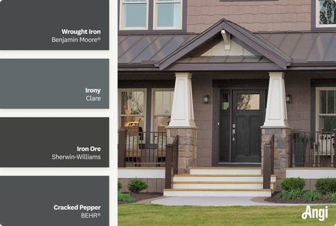 Front Door Colors for Brown Houses Gray And Brown Exterior House Colors, Greige Front Door Colors, Front Door For Brown House, Front Door Color With Brown House, Dark Brown House Front Door Color, Front Door Colors For A Brown House, Front Door Brown House, Front Door Colors With Brown Siding, Door Color For Brown House