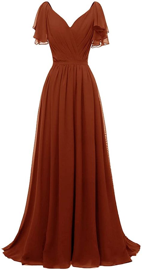 Amazon.com: Yexinbridal Ruffle Sleeves Bridesmaid Dress V-Neck Chiffon Long Formal Wedding Evening Gowns Burnt Orange 6 : Clothing, Shoes & Jewelry Burnt Orange Bridesmaid Dresses, Wedding Evening Gown, Orange Bridesmaid Dresses, Bridesmaid Dresses With Sleeves, فستان سهرة, Grad Dresses, Gowns With Sleeves, Long Bridesmaid Dresses, Chiffon Bridesmaid