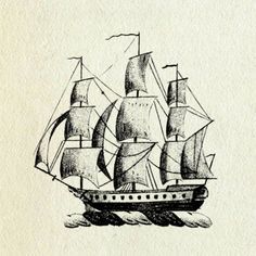 Vintage Ship Tattoo, Vintage Ship Illustration, Ship Drawings, Ship Illustration, Vintage Ship, Ship Sailing, Ship Tattoo, Ship Drawing, A Ship