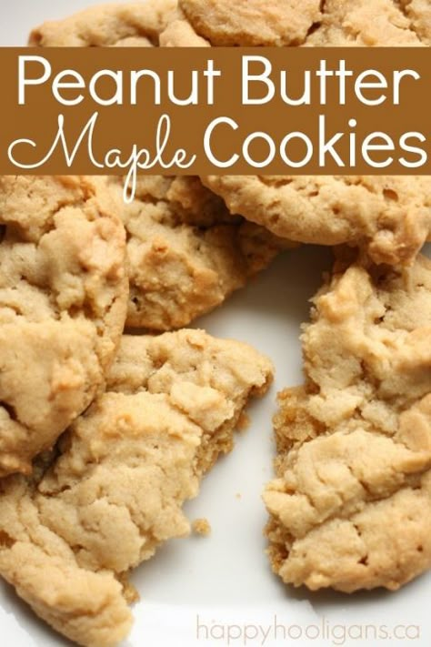 Peanut Butter Maple Cookies Recipe Maple Cookies Recipe, Maple Recipes, Maple Cookies, Homemade Cookie, Happy Hooligans, Classic Peanut Butter Cookies, School Friend, Chewy Peanut Butter Cookies, Chocolate Oatmeal