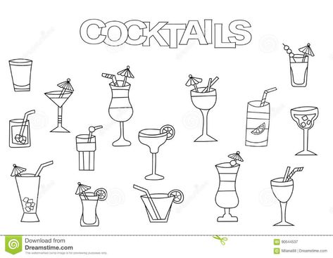 How To Draw Cocktails, Cocktail Doodle Easy, Margarita Doodle, Cocktail Drawing Simple, Alcohol Doodles, Cocktail Doodle, Drawn Cocktails, Sticker Doodles, Happy Birthday Doodles