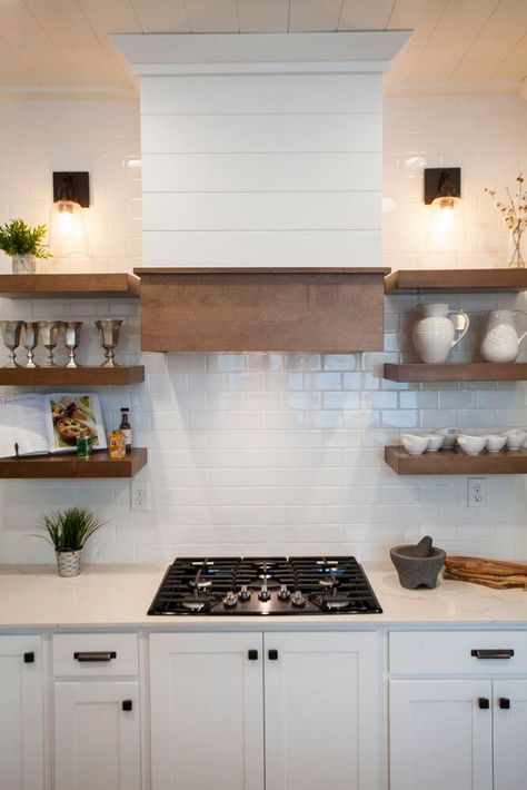 Open Shelving Around Stove, Oven With Open Shelving, Floating Shelves Kitchen Stove, Kitchen With Open Shelves Around Stove, Open Shelves By Stove, Open Shelves Near Stove, Open Shelving On Either Side Of Range Hood, Range With Open Shelving, Stove With Shelves On Each Side