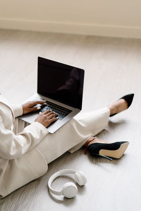 woman sitting on floor working on computer Professional Headshots Women, Headshots Women, Be More Productive, Flatlay Styling, Get It Done, Headshots Professional, List Of Things, Lucky You, Business Education