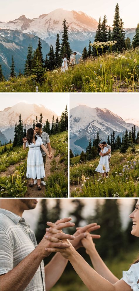 Rainy Engagement Photos, Sunset Engagement Photos, Fall Photo Shoot Outfits, Mt Rainier National Park, Photography Pics, Mount Rainier National Park, Mt Rainier, Rainier National Park, Wedding Engagement Photos