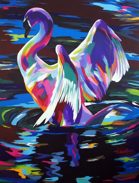 I Layer Up Colors Without Much Planning To Create These Vibrant Portraits Of Animals And People | Bored Panda Colorful Animal Paintings, Swan Painting, Swans Art, Pop Art Animals, Animals And People, Pop Art Painting, Colorful Animals, Animal Painting, Arte Animal