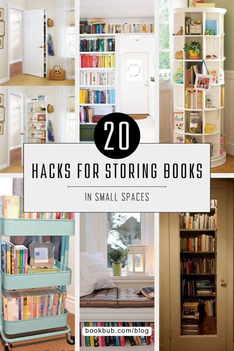 While we all love the idea of a roomy library, many of us don’t have the luxury of floor-to-ceiling bookshelves to store our collection. That's where these bookshelf ideas for small spaces come in. Bookshelf Guest Room, Book Storage For Small Rooms, Library For Small Room, Bookshelf Ideas Office, Books Storage Ideas For Small Spaces, Small Space Book Shelf Ideas, Compact Book Storage, Shelving Near Ceiling, Where To Store Books Ideas