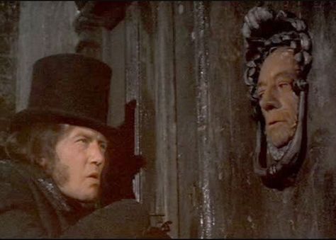 Jacob Marley Door knocker Scrooge Albert Finney, Albert Finney Scrooge, Scrooge 1970, Dickensian Christmas, Scrooge A Christmas Carol, Magical Movies, Albert Finney, Dickens Christmas Carol, Scrooge Christmas