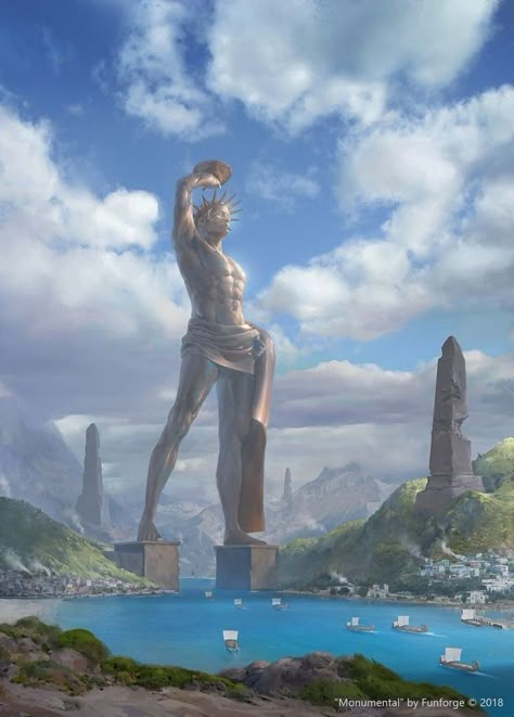 Colossus Of Rhodes, Rhodes, Statue, Water, Art