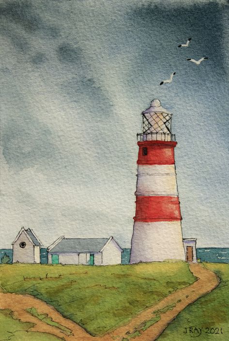 Watercolor Scenery Painting, Lighthouse Sketch, Lighthouse Drawing, Gallery Illustration, Watercolor Scenery, Suffolk England, Watercolor Art Landscape, Watercolor Paintings Nature, Watercolor City