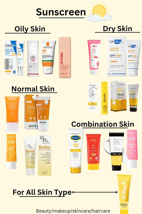 Sunscreen for Different Skin Type Things For Oily Skin, Sun Cream For Oily Skin, Which Sunscreen Is The Best, Sunscreen For Normal Skin, Non Oily Face Sunscreen, Skin Care For Normal To Dry Skin, Types Of Sunscreen, Normal Skin Type Skincare, Good Sunscreen For Oily Skin