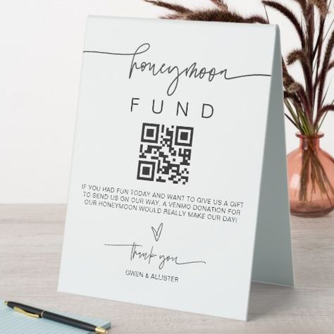 $10.74 | Honeymoon Fund Sign Wedding Donate Gift Decor G400 #wedding sign, gift table sign, cash gift, honeymoon fund, registry sign, qr code, scan, wedding gift, cash donation, honeymoon donation Wedding Donation Sign, Wedding Donation Box Ideas, Honeymoon Suite Decorations, Wedding Cash Gift, Planning 2024, Honeymoon Fund Sign, Minimal Table, Reception Gifts, Gift Table Wedding