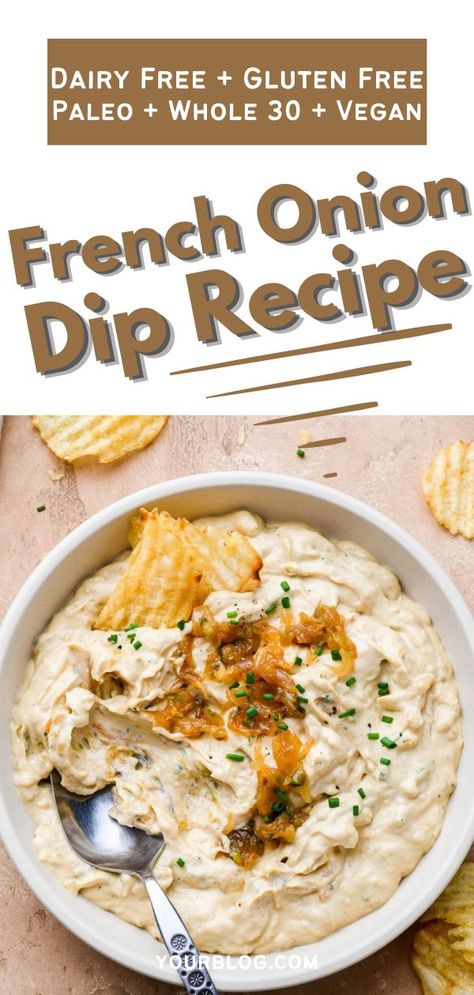 Dairy Free Dips, Dairy Free Appetizers, Onion Dip Recipe, Paleo Appetizers, French Onion Dip, Gluten Free Soy Sauce, Vegan Dip, Onion Dip, Vegan Appetizers