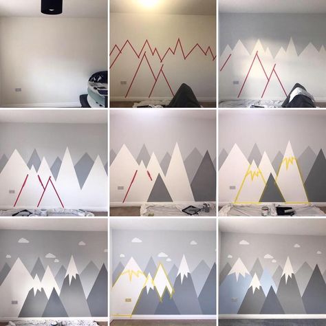 Mountain Mural, Kids Room Paint, Baby Boy Room Decor, Kids Bedroom Inspiration, Nursery Room Design, Baby Boy Room Nursery, Dekorasi Kamar Tidur, Nursery Room Inspiration, Kids Interior Room