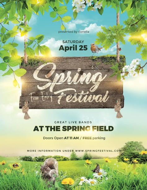 Spring Flyer, Lawn Care Flyers, Spring Template, Spring Break Party, Spring Music, Spring Festival Poster, Free Psd Flyer Templates, Flyer Free, Free Psd Flyer