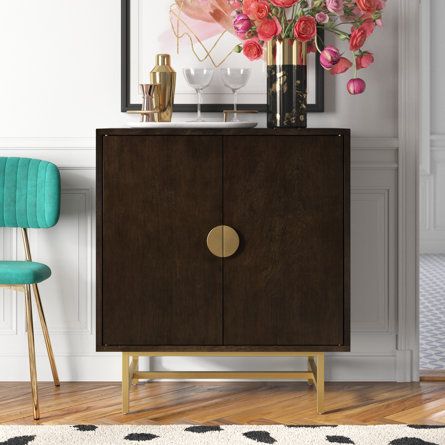 Etta Avenue™ Mallorie Bar Cabinet | Wayfair Cocktail Bar Cabinet, Bar Cabinet Styling, Corner Credenza, Moon Drawer, Bar Cabinet Decor, Small Bar Cabinet, Corner Bar Cabinet, Sleek Bar, Credenza Bar