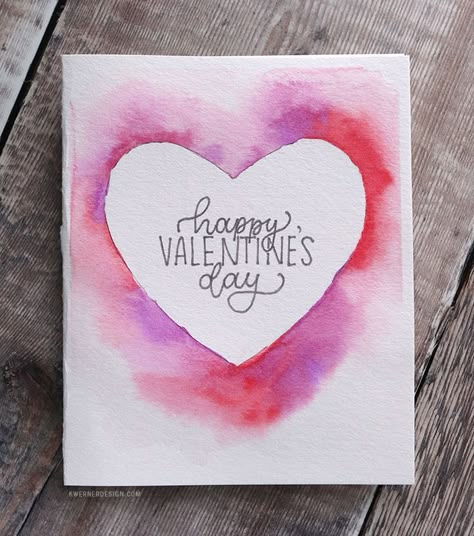 DIY Easy Valentine’s Day Card (Minimal supplies required) – kwernerdesign blog (ims3, wc7) Valentines Day Cards Diy, Saint Valentin Diy, Valentines Bricolage, Valentines Day Cards Handmade, Valentines Watercolor, Diy Valentines Cards, Valentine Cards Handmade, Cat Valentine, Saint Valentine