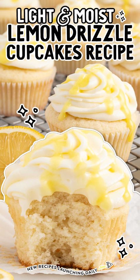 Lemon Drizzle Cupcakes, Moist Cupcakes, Cookie Cake Pie, Lemon Cream Cheese Frosting, Drizzle Cake, Lemon Dessert Recipes, Dried Lemon, Lemon Drizzle, Gourmet Cupcakes