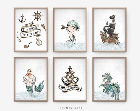 I really like this! Kid Room Decor For Boys, Pirate Wall Art, Pirate Nursery, Pirate Bedroom, Pirate Room, Kids Printable Art, Boy Printable, Pirate Art, Boys Room Wall Art