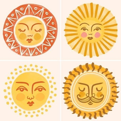 Sun Faces, Arte Indie, Keramik Design, Soyut Sanat Tabloları, Sun Art, Animal Illustrations, Arte Inspo, Painting Inspo, Pottery Painting