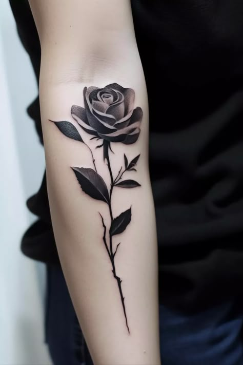 Black Rose Symbolism, Rose Tattoo Color, Black Rose Tattoo Meaning, Dark Roses Tattoo, Flor Tattoo, Floral Back Tattoos, Rose Tattoo Meaning, Rose Tattoo On Arm, Cuff Tattoo