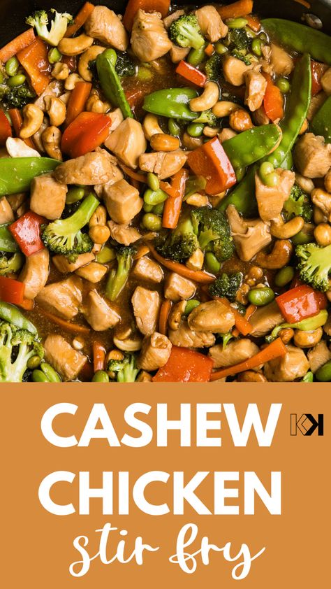 Cashew Chicken Stir Fry is loaded with vegetables, marinated chicken and a delicious stir fry sauce. The combination of fresh vegetables, crunchy cashews, and tender chicken makes this dish a complete meal all in one pan. Simply marinate the chicken for an hour or overnight, and it will taste even better than takeout! #stirfry #cashewchicken #chickendinnenr #easydinner Cashew Nut Chicken, Chicken Stir Fry With Vegetables, Cashew Chicken Stir Fry, Thai Cashew Chicken, Chicken Stir Fry Recipe, Chicken Cashew Stir Fry, Paleo Meal Prep, Chicken Sauce, Stir Fry Recipes Chicken